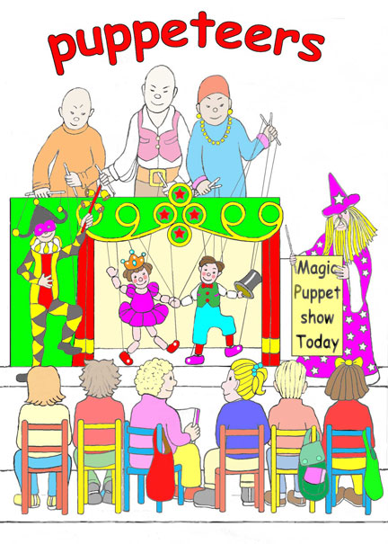 Puppeteers present a puppet show