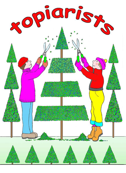 Topiarists trimming trees