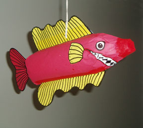 Fish made by covering a plastic bottle